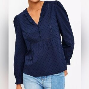 LOFT Blue Pleated‎ Blouse Relaxed Fit